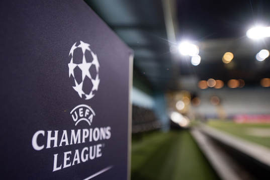 A UEFA Champions League sign at Eleda Stadion