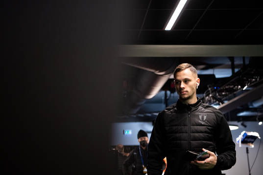 Veljko Birmancevic of Malmö FF arrive at the arena