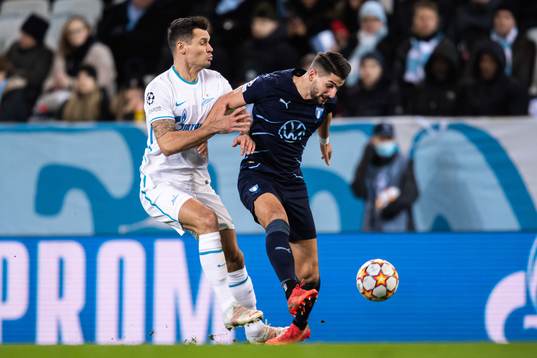 Dmitri Chistyakov of Zenit and Antonio Colak of Malmö FF