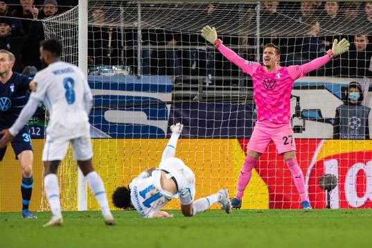 Goalkeeper Johan Dahlin of Malmö FF reacts
