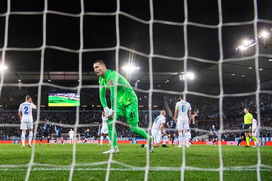 Goalkeeper Mikhail Kerzhakov of Zenit looks dejected