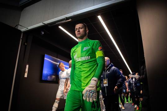 Goalkeeper Mikhail Kerzhakov of Zenit enters the pitch