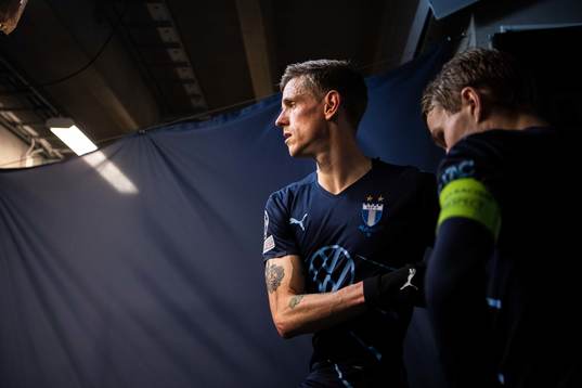 Sören Rieks and Oscar Lewicki of Malmö FF enters the