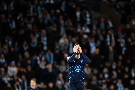Veljko Birmancevic of Malmö FF looks dejected