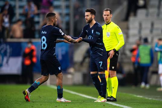 Sergio Pena and Erdal Rakip of Malmö FF