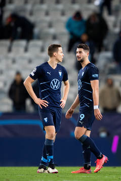 Niklas Moisander and Antonio Colak of Malmö FF looks