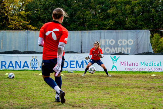 Goalkeepers Rugile Rulyte and Cecilie Fiskerstrand of the