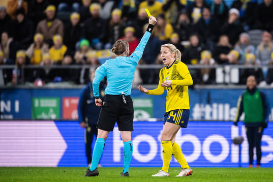 Mimmi Larsson of Sweden is shown a yellowfins card