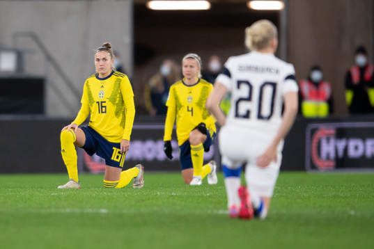Filippa Angeldal of Sweden takes a knee in support of the