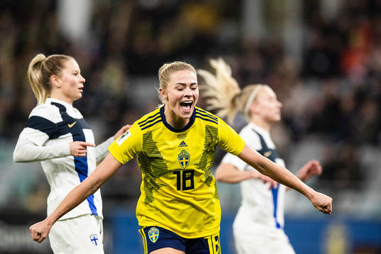 Fridolina Rolfö of Sweden celebrates scoring 1-0
