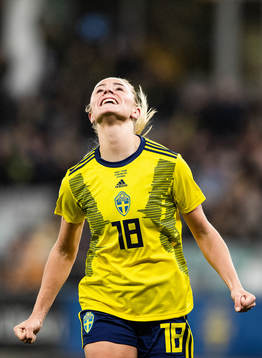 Fridolina Rolfö of Sweden celebrates scoring 1-0