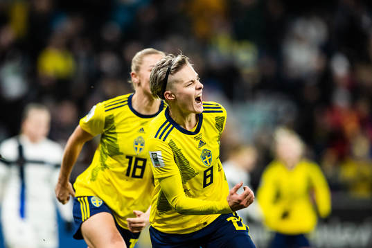 Lina Hurtig of Sweden celebrates