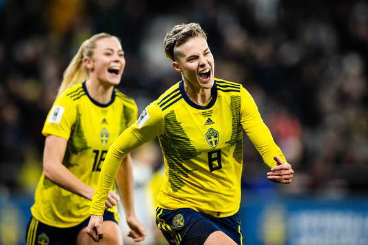 Lina Hurtig of Sweden celebrates