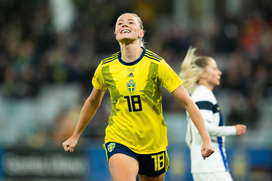 Fridolina Rolfö of Sweden celebrates scoring 1-0