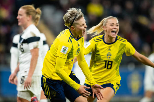 Lina Hurtig of Sweden celebrates scoring 2-1