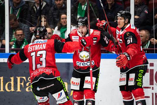 Malmö Redhawks Ponthus Westerholm jublar med lagkamrater