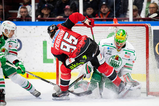 Malmö Redhawks Carl Persson och Rögles målvakt