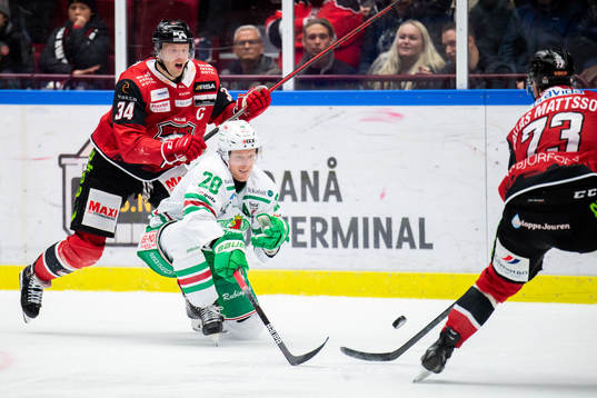 Malmö Redhawks Carl Söderberg och Rögles Anton Bengtsson