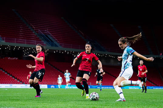 Lucie Gjini and Mimoza Hamidi of Albania against Emilie
