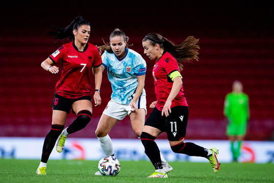 Mimoza Hamidi and Megi Doci of Albania against Guro Reiten