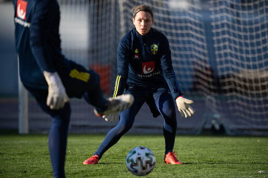 Goalkeeper Jennifer Falk of the Swedish women's national