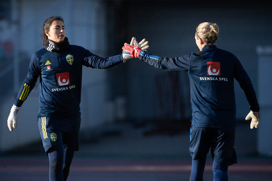 Goalkeepers goalkeeper Zecira Musovic and Jennifer Falk of
