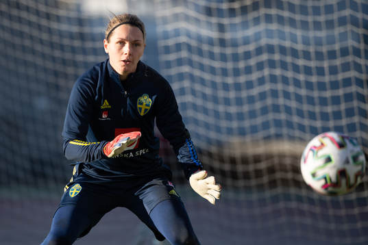 Goalkeeper Jennifer Falk of the Swedish women's national