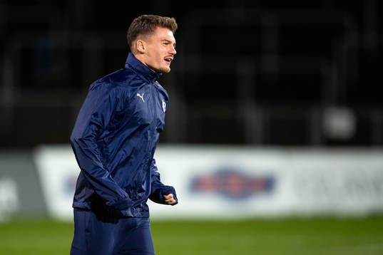 Halmstads Samuel Kroon före fotbollsmatchen i Allsvenskan