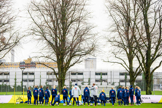 Players of the Swedish women's national football team gather
