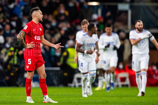 Lucas Ocampos of Sevilla looks dejected