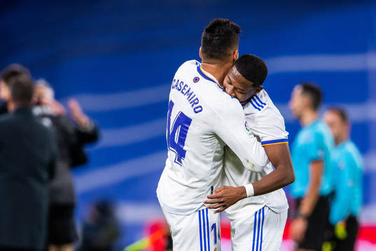 Casemiro and David Alaba of Real Madrid
