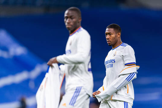 Ferland Mendy and David Alaba of Real Madrid
