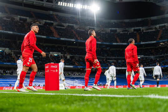 Diego Carlos of Sevilla enters the pitch