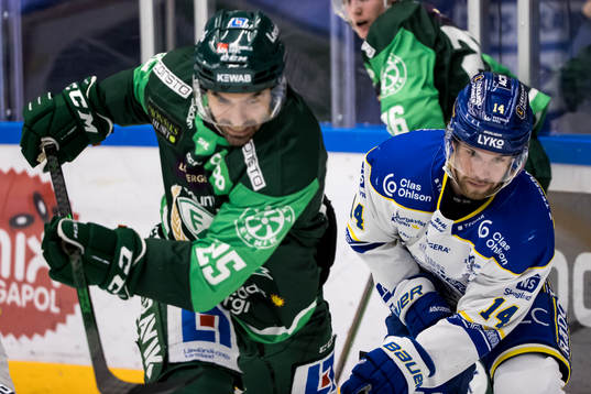 Färjestads Martin Johansson och Leksands Oskar Lang