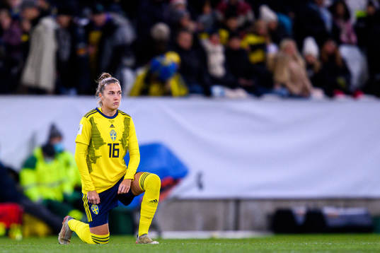 Filippa Angeldahl of Sweden kneels