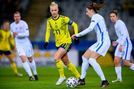 Caroline Seger of Sweden and Kristina Kosikova of Slovakia