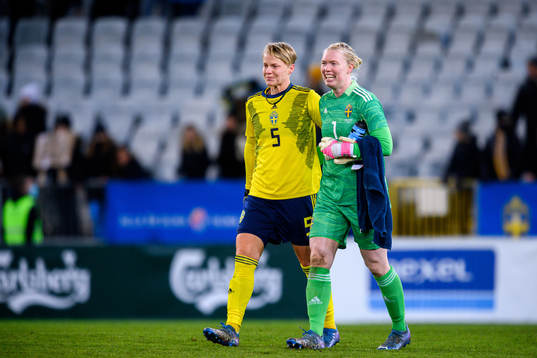 Nilla Fischer and goalkeeper Hedvig Lindahl of Sweden