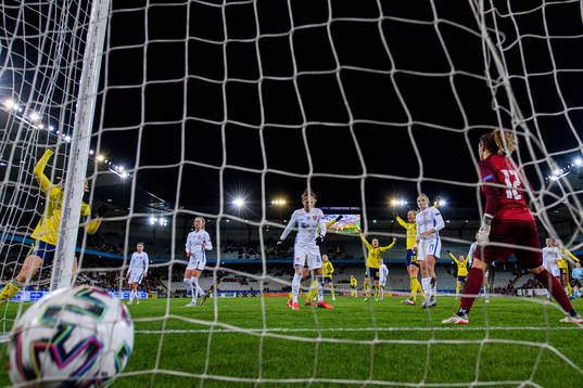 Amanda Ilestedt of Sweden scores the 3-0 goal