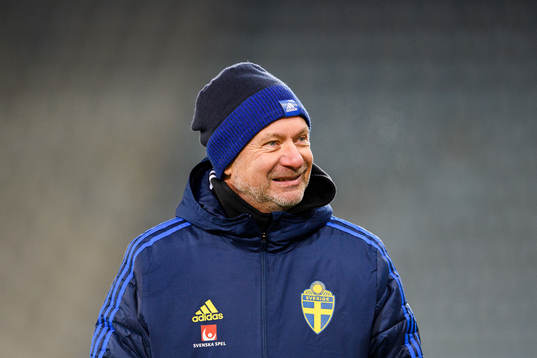 Peter Gerhardsson, head coach of Sweden celebrates