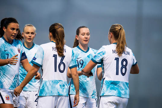 Elisabeth Terland of Norway celebrates scoring 0-1