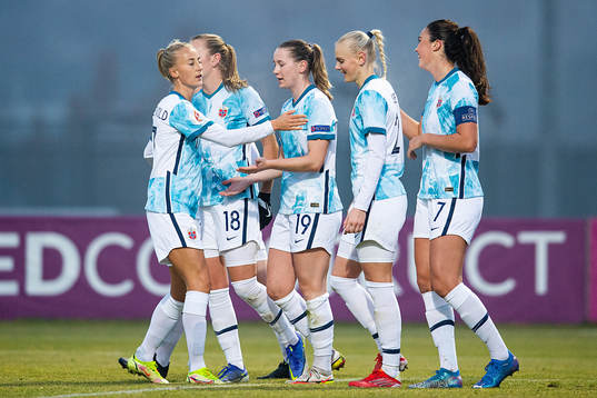 Elisabeth Terland of Norway celebrates scoring 0-2