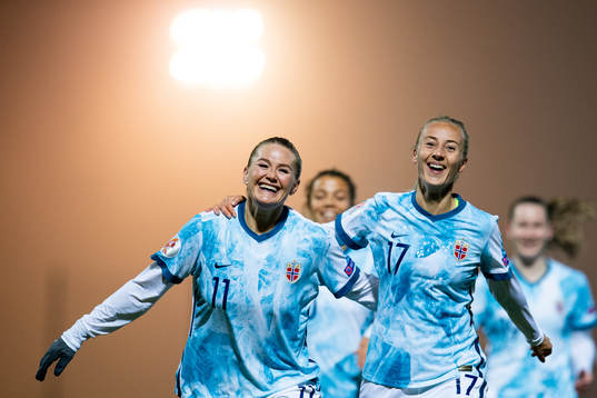 Anja Sønstevold of Norway celebrates with teammate