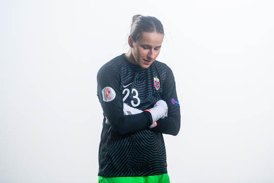 Goalkeeper Rugile Rulyte of Norway reacts