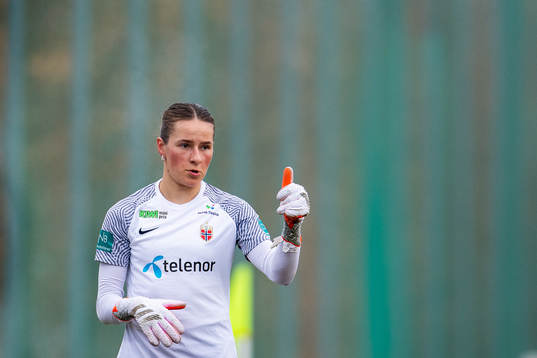 Goalkeeper Rugile Rulyte of Norway warms up