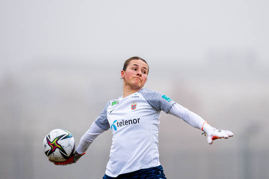 Goalkeeper Rugile Rulyte of Norway warms up