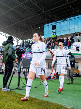Elisabeth Terland and Karina Sævik of Norway enter the