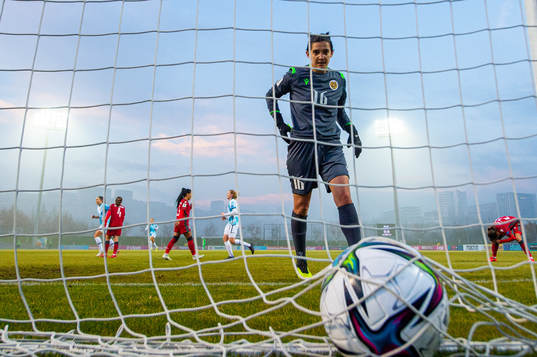 Goalkeeper Syuzanna Sirekanyan of Armenia looks dejected