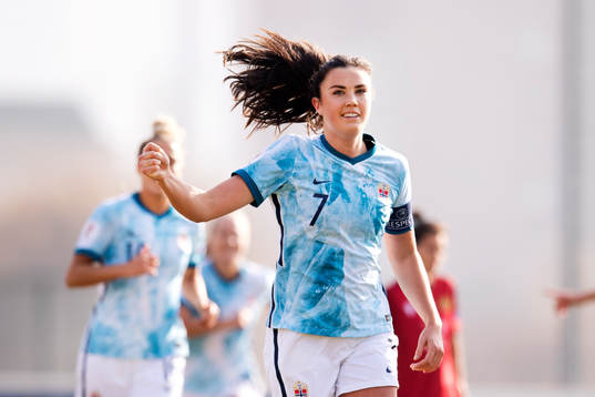 Ingrid Syrstad Engen of Norway celebrates a goal