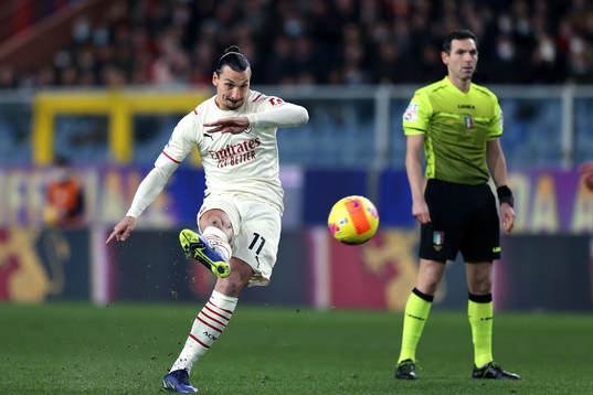 Zlatan Ibrahimovic of Milan scores the 1-0 goal