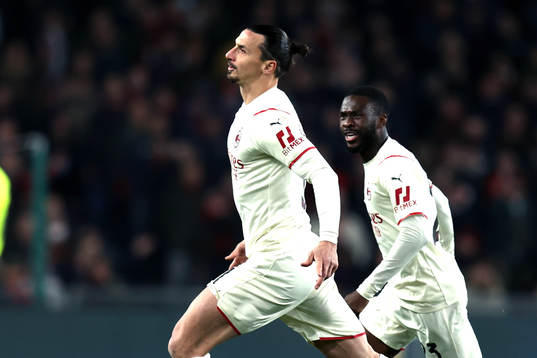 Zlatan Ibrahimovic of Milan celebrates the 1-0 goal